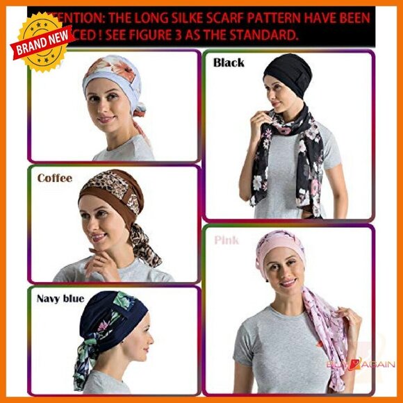Bamboo Cotton Chemo Headwear with Silky Scarf for Hair Loss Sleep Cap main image 6